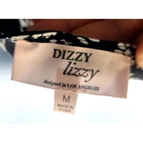 Dizzy Lizzy Dress M Black Floral Whimsigoth Keyhole Smocked Puff Sleeves Boho - Picture 3 of 10